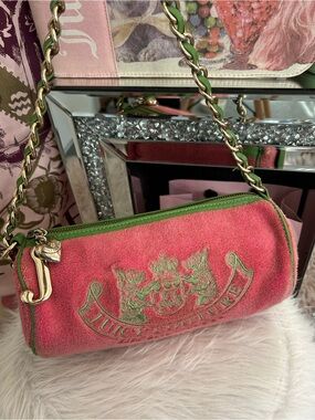 Y2K Vintage 2004 Watermelon Pink Green Terry Barrel Bag Scottie Dog Embroidery